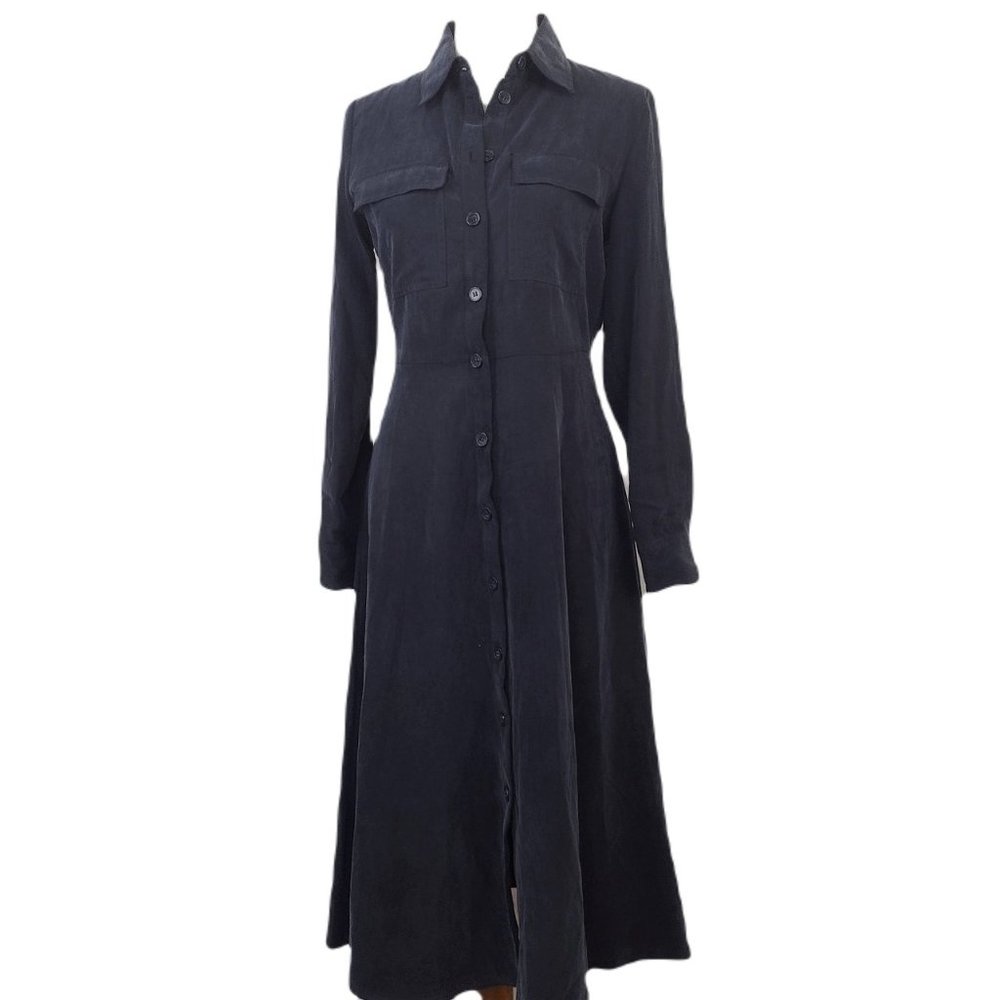 MNG Charcoal Gray Button Front Long Sleeve Midi Dress XS